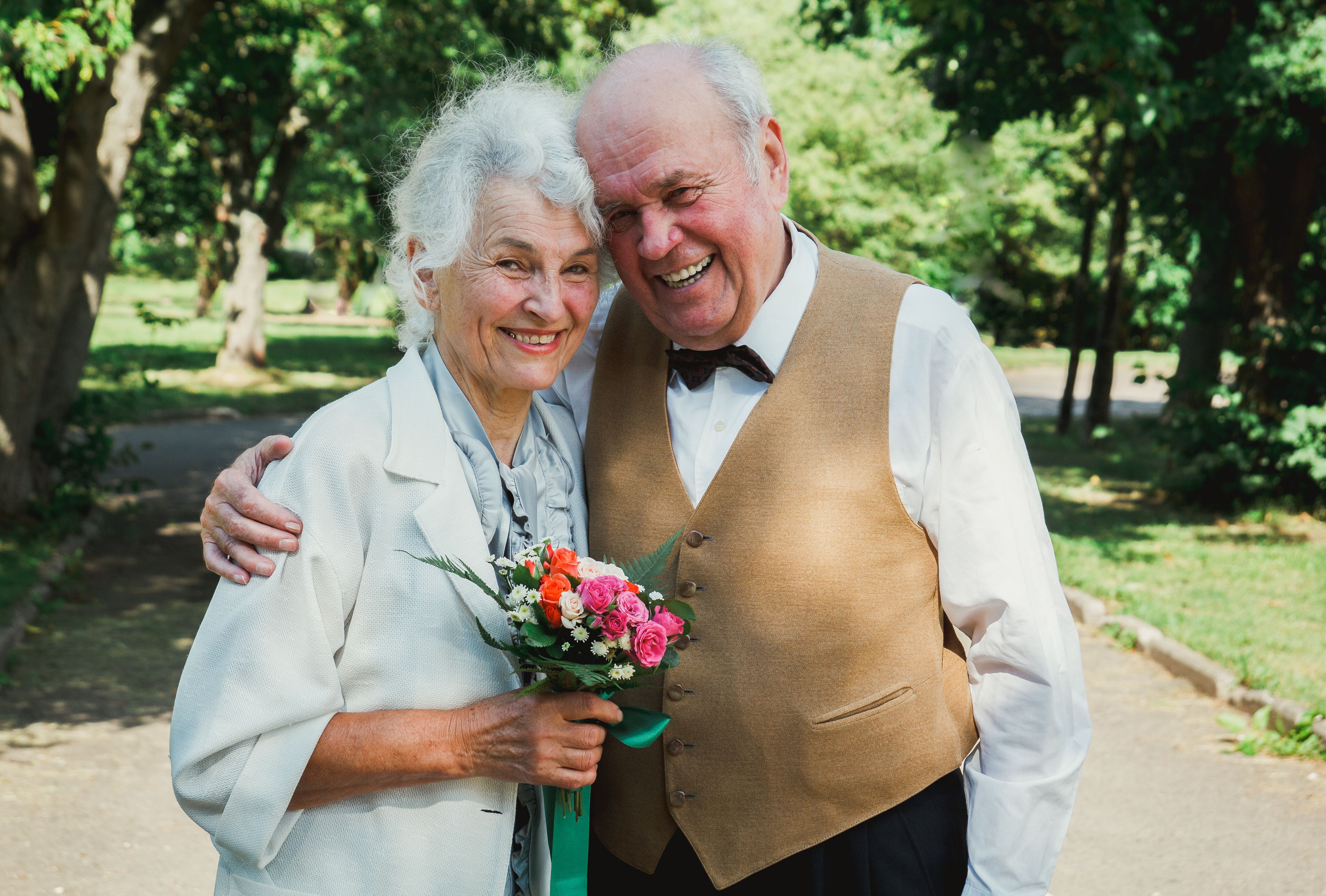 Grandmother and grandfather at their golden wedding anniversary celebration. 