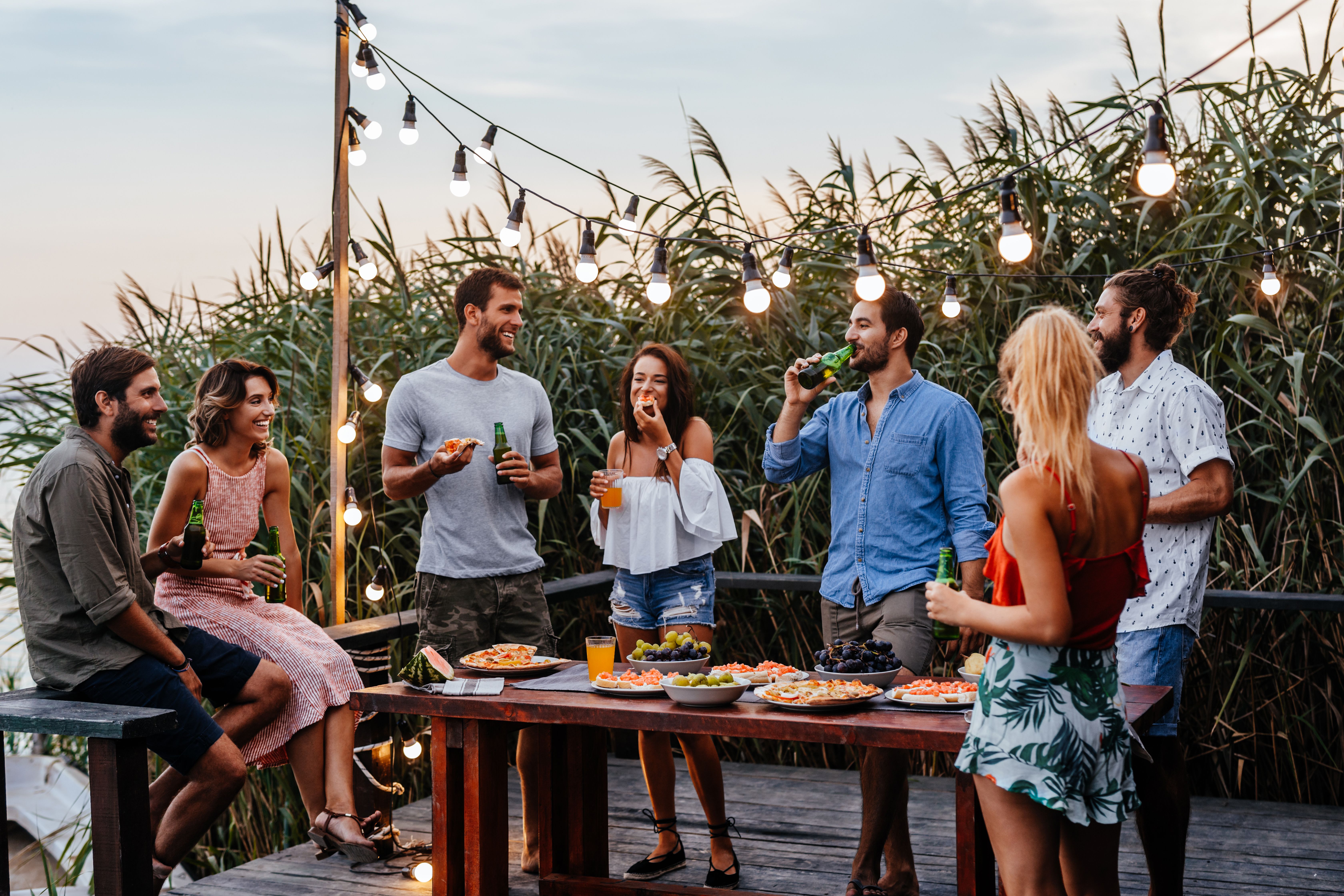 Friends gathered at party on patio