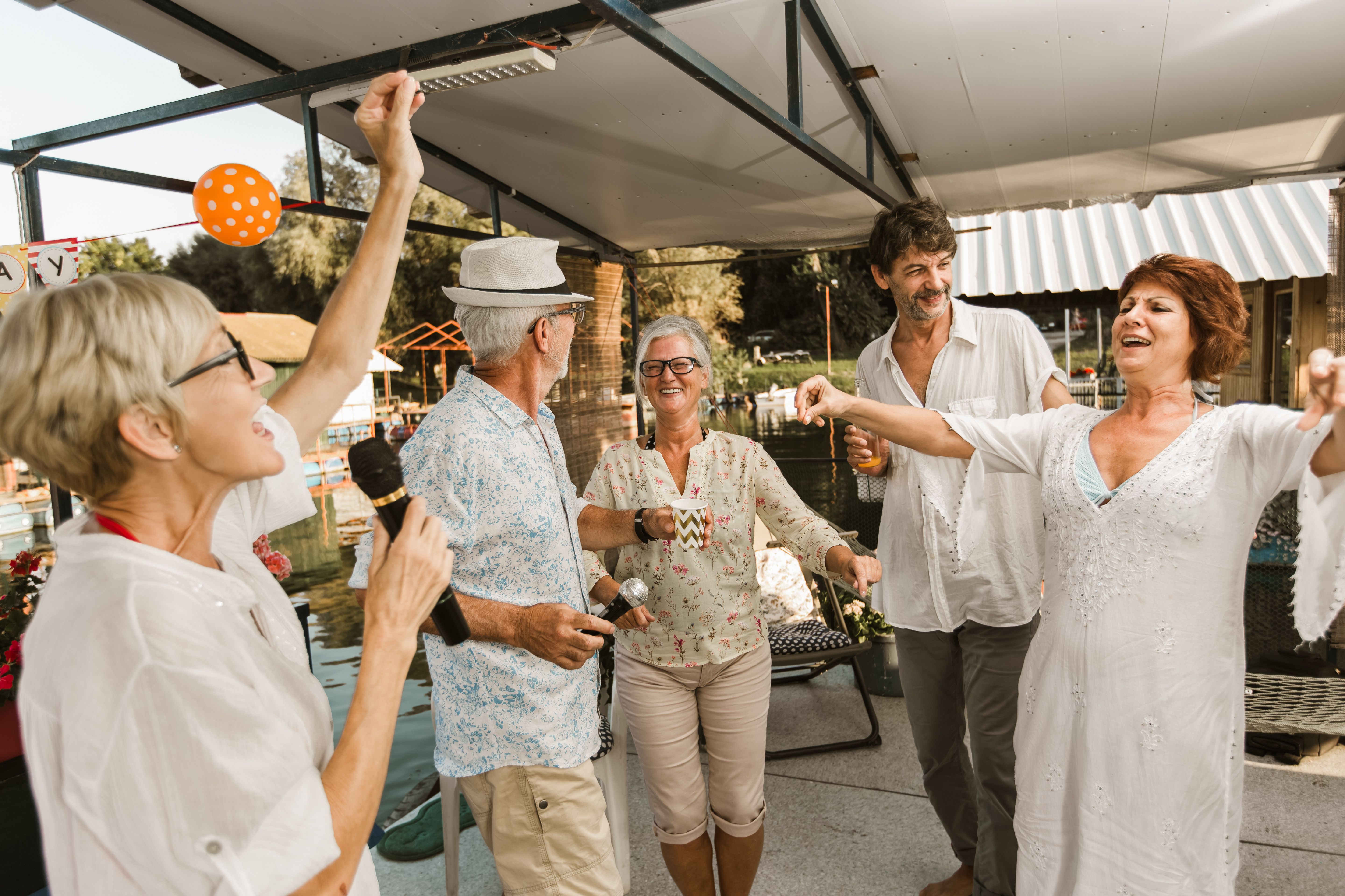 Group dancing at retirement party