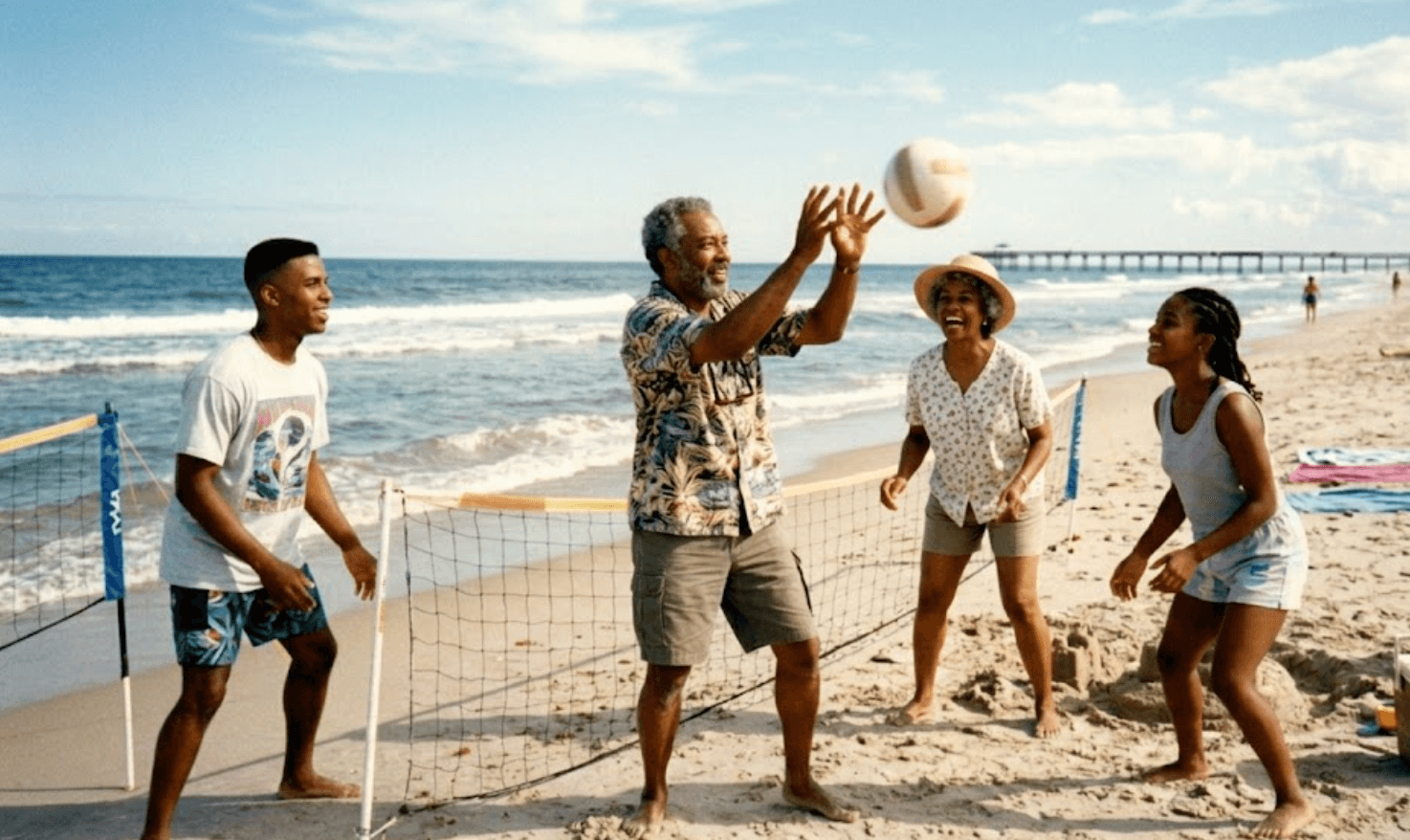 dad children playing volleyball