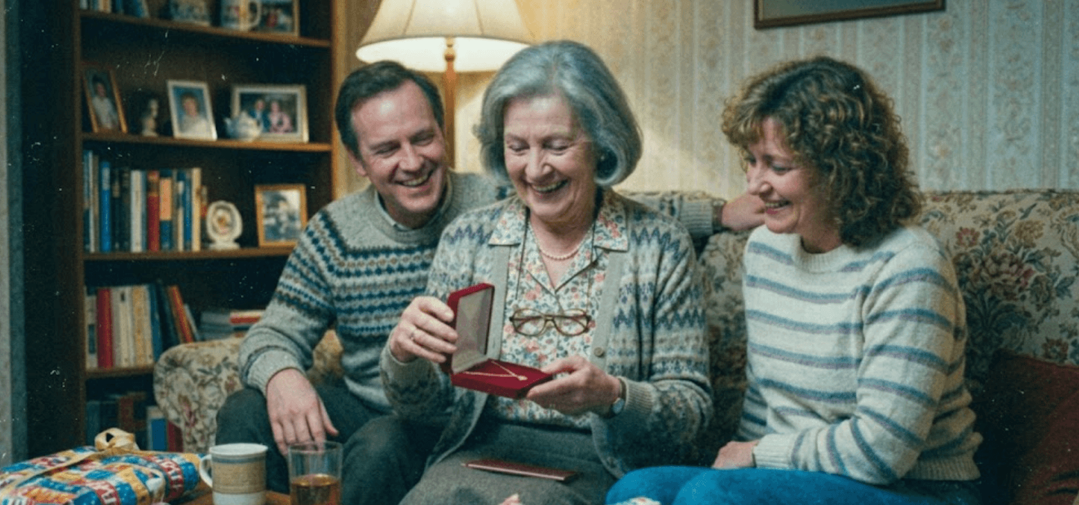 mom opening gifted necklace
