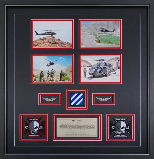 Frame with military photos and memorabilia