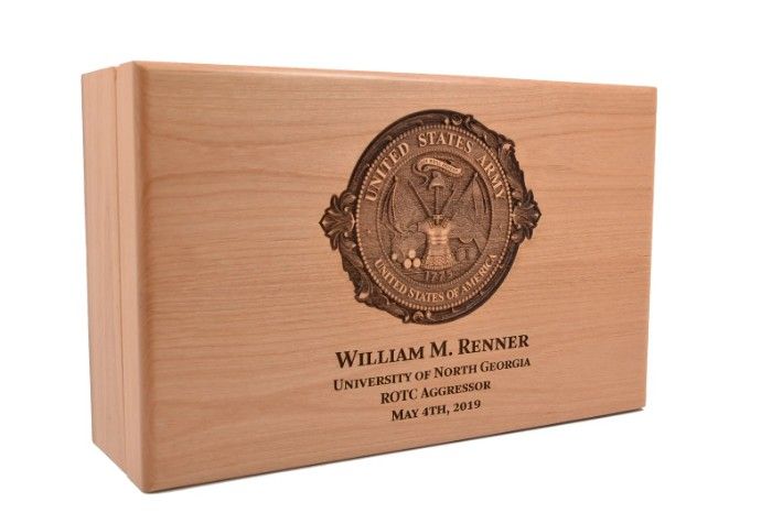 Wood engraved military tribute box