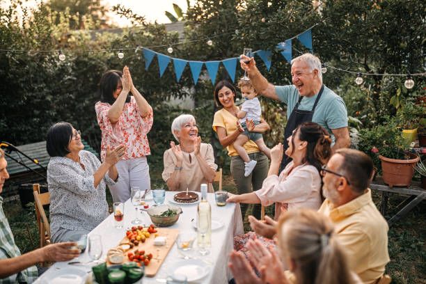 mixed aged friends and family summer birthday dinner
