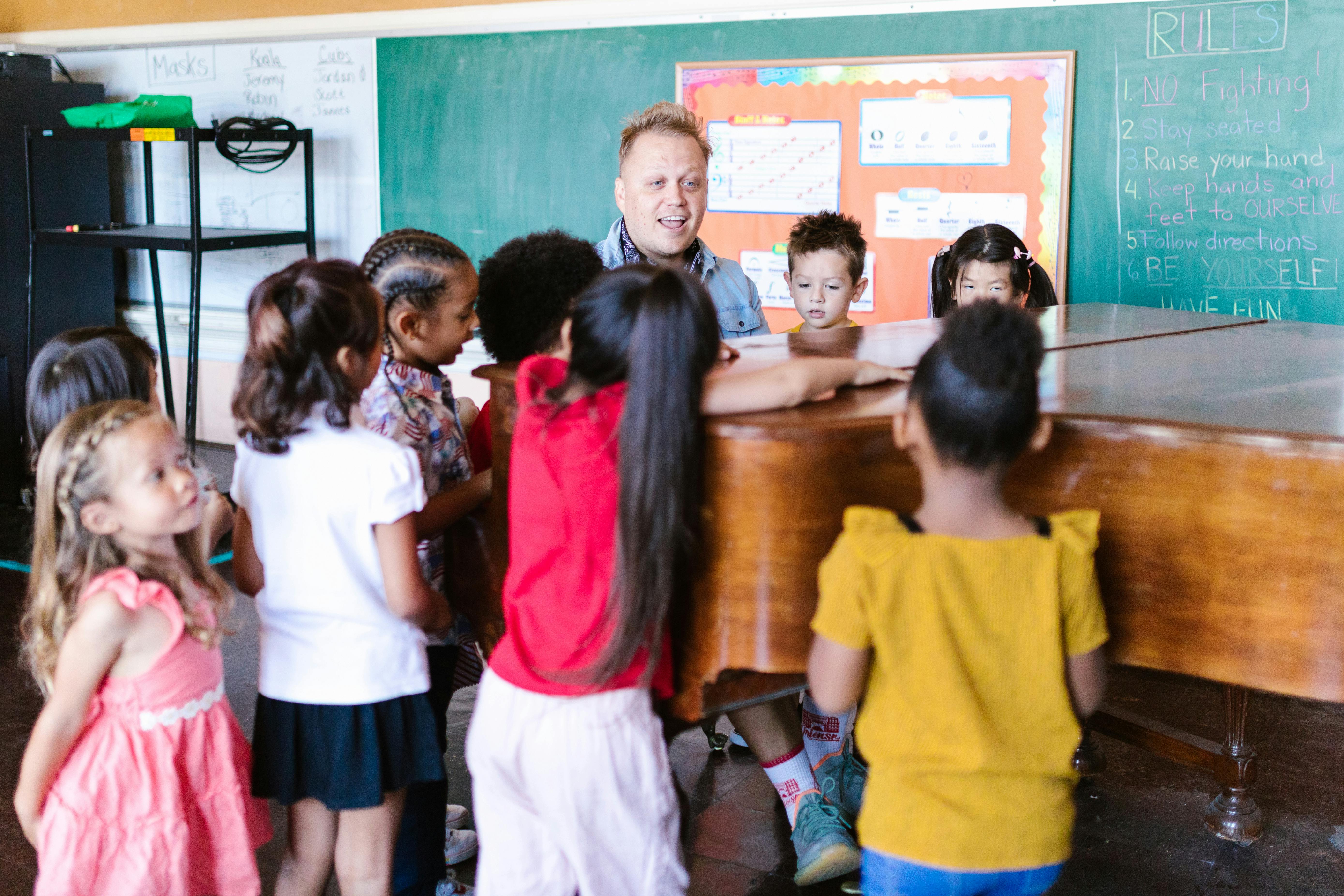 Music teacher and students